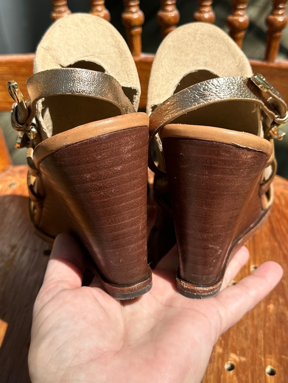 Frye Rachel Metallic Buckle Wedge Sandals - Picture 15 of 16